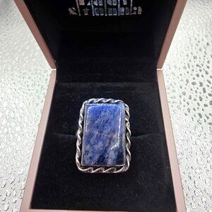 sterling silver piece featuring a rectangular sodalite gemstone,
